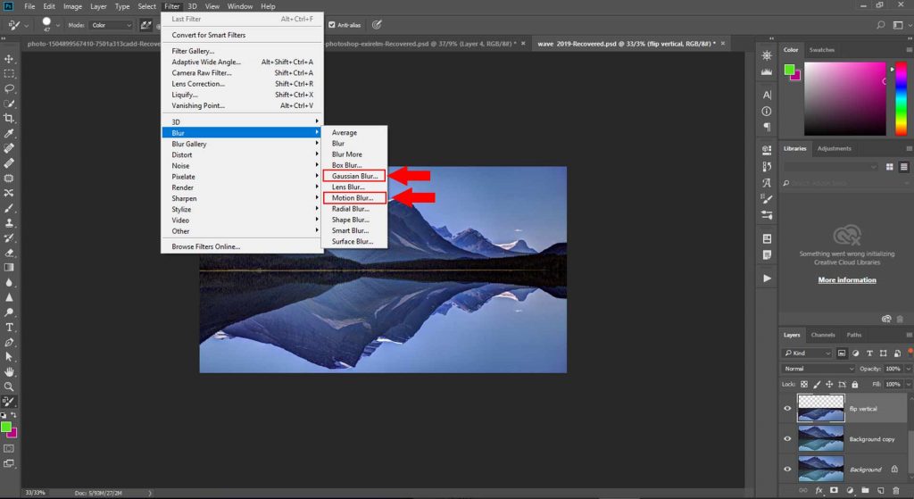 استفاده از فیلتر motion blur و Gaussian blur