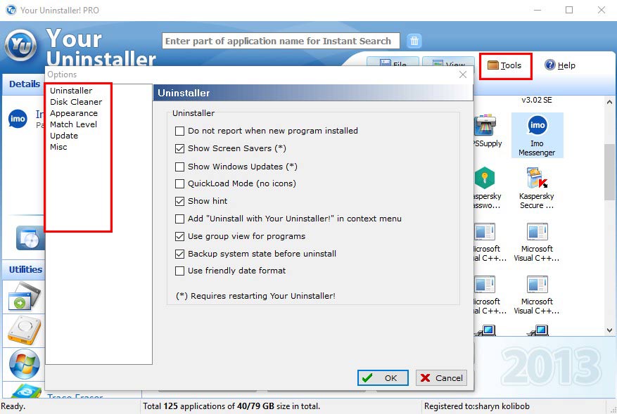 یور آنیستالر-Your Uninstaller Pro tools option