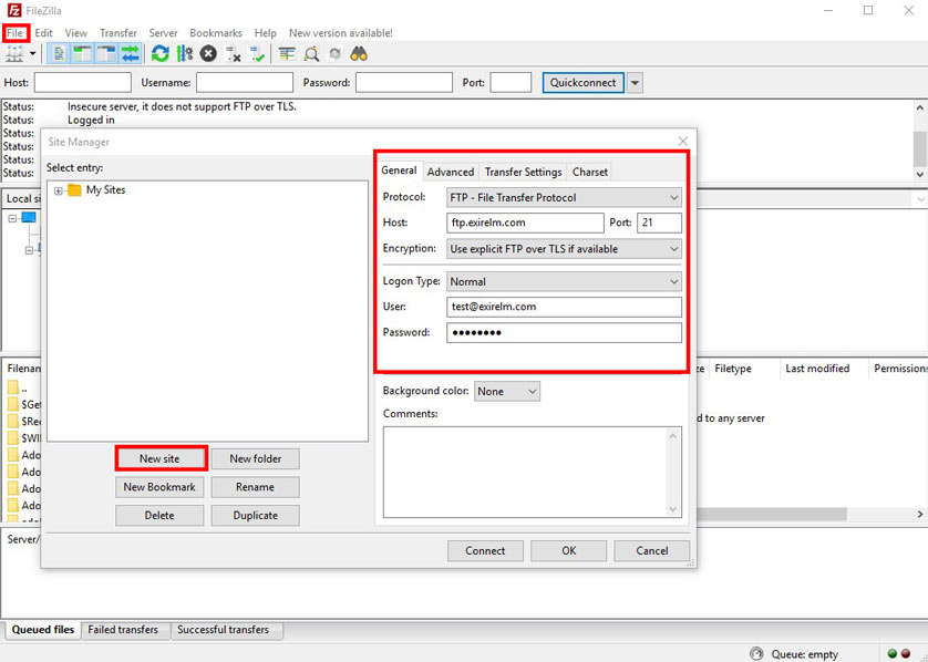FTP Client Manual Settings
