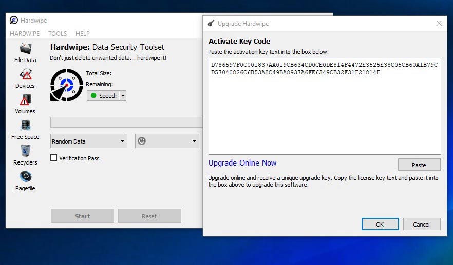 hardwipe active code